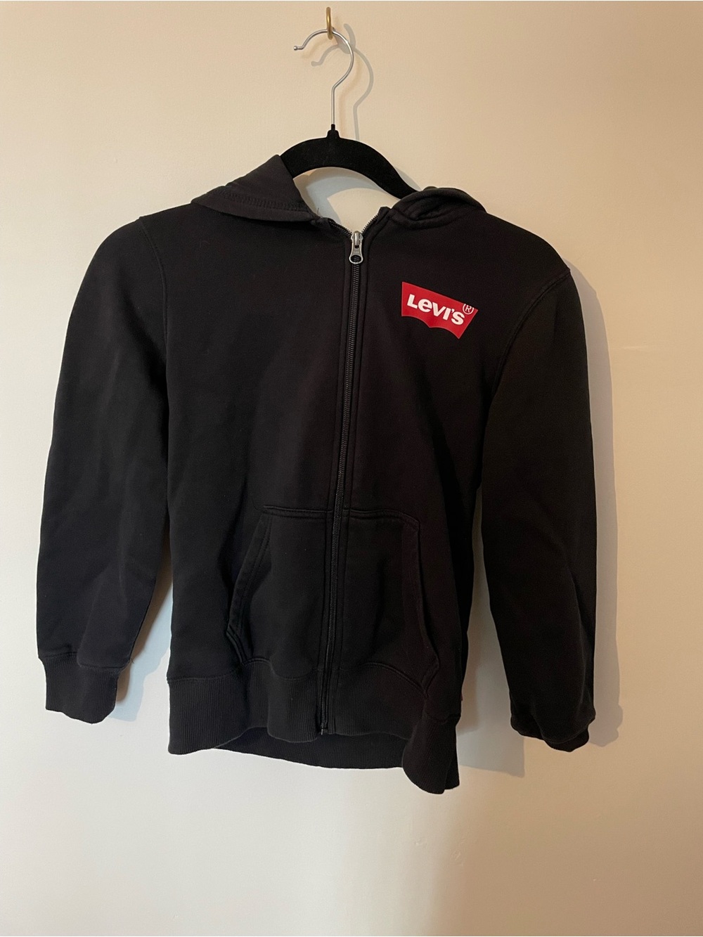Levi's Black Kids Full-Zip Hoodie with Red Logo Patch